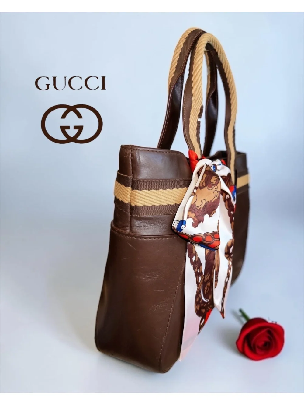 ✨ STUNNING Vintage Tom Ford Era Gucci Leather Web Tote with COA!✨